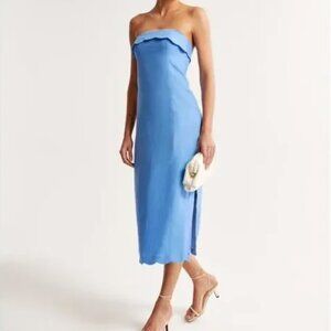 Abercrombie & Fitch Linen Scalloped Midi Dress XL